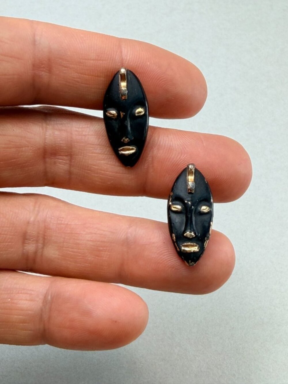 Tribal Enamel African Mask Black Moor Gold Plated Cufflinks From 80s